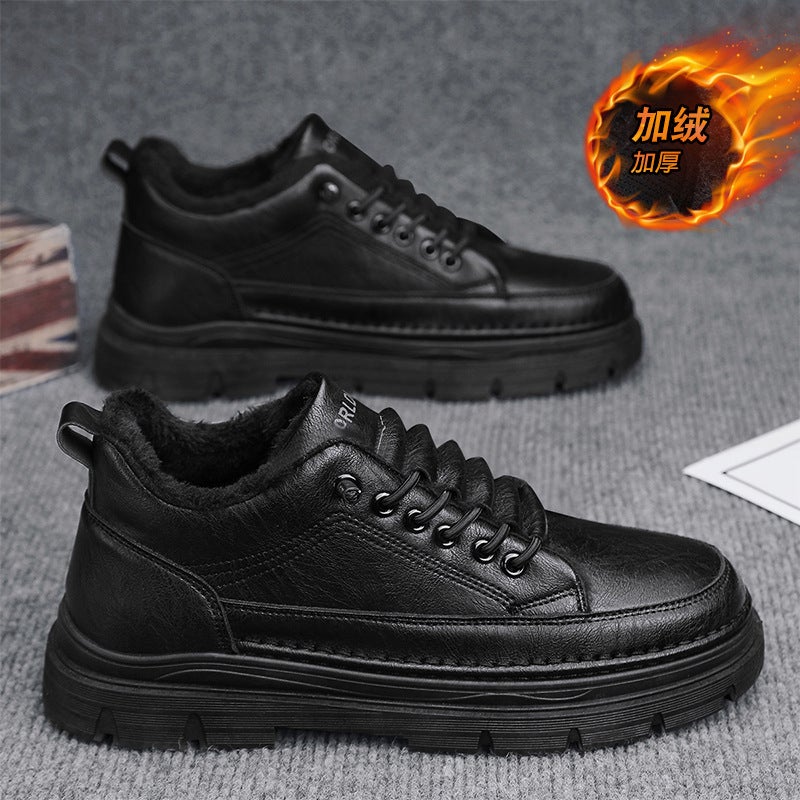 A Generation Of New Winter High-Top Cotton Shoes Fleece-Lined Warm Non-Slip Waterproof Casual Leather Shoes Thick Bottom Leather Shoes - Image 2