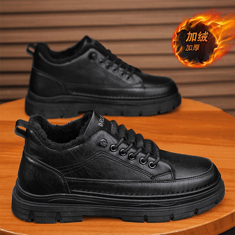 A Generation Of New Winter High-Top Cotton Shoes Fleece-Lined Warm Non-Slip Waterproof Casual Leather Shoes Thick Bottom Leather Shoes - Image 1