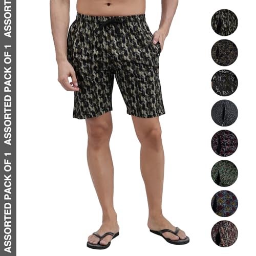 Amul Comfy Men’s Bermuda Shorts | Pure Cotton | Outer Elastic Comfort Fit | Soft Hand Feel | No Marks Waistband | Everyday Casual & Lounge Wear | Color May Vary | (Pack of 1) Multicolour - Image 2
