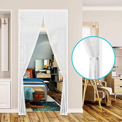 Sanjianker Insulated Curtain, Thermal Magnetic Self-Sealing EVA Screen Keep Cold Out, Auto Closer for Kitchen, Patio, Air Conditioner Room, Hands Free, Fits Doors up to 38" x 84", White - Image 3