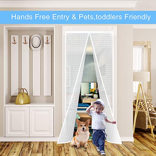 Sanjianker Insulated Curtain, Thermal Magnetic Self-Sealing EVA Screen Keep Cold Out, Auto Closer for Kitchen, Patio, Air Conditioner Room, Hands Free, Fits Doors up to 38" x 84", White - Image 2