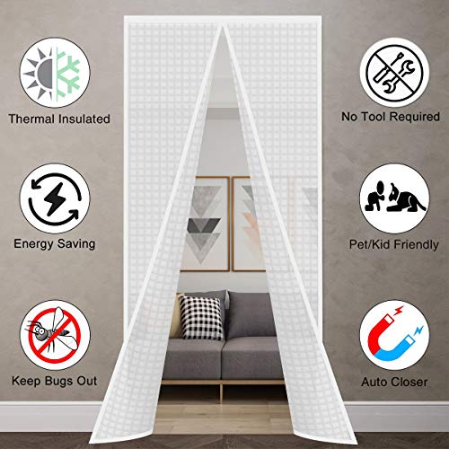 Sanjianker Insulated Curtain, Thermal Magnetic Self-Sealing EVA Screen Keep Cold Out, Auto Closer for Kitchen, Patio, Air Conditioner Room, Hands Free, Fits Doors up to 38" x 84", White - Image 5