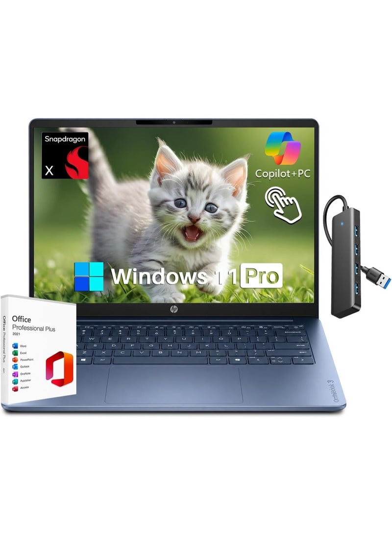 HP OmniBook 3 14-inch Next Gen AI PC Laptop with Snapdragon X X1-26-100, 16GB RAM, 2TB SSD, 2K Touchscreen, Windows 11 Pro, Starlit Blue English Starlit Blue - Image 1