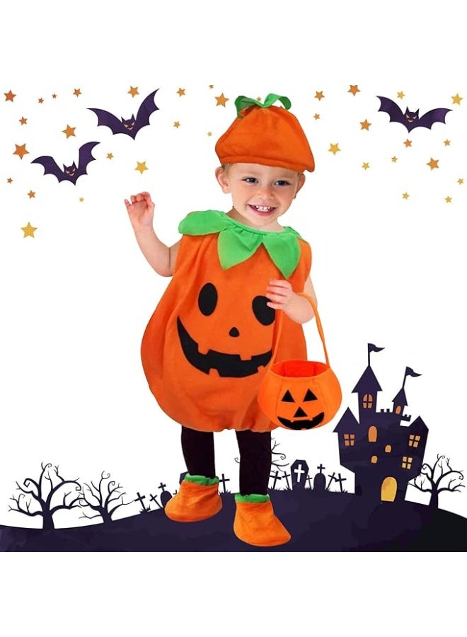 Home Smart Pumpkin Costume for Children's with Hat and Shoe Covers Baby Orange Pumpkin Cloth for Themed Party Halloween Masquerade and Party Favor - Image 4