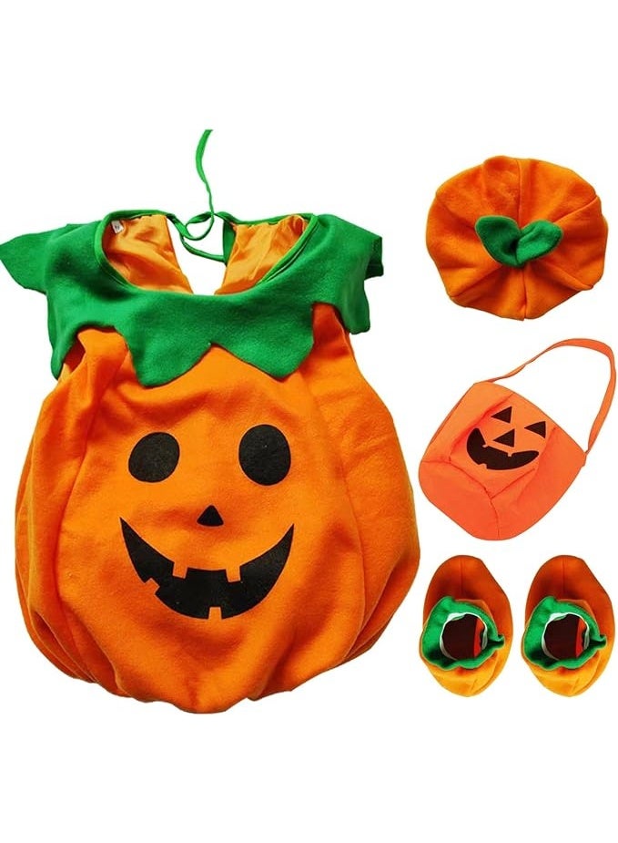 Home Smart Pumpkin Costume for Children's with Hat and Shoe Covers Baby Orange Pumpkin Cloth for Themed Party Halloween Masquerade and Party Favor - Image 2