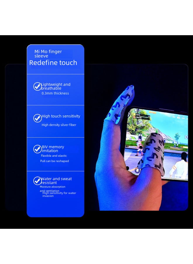 Ultra-thin Cloth Sweat-resistant Touch Screen Finger Sleeves For Gaming 24-needle Fiber Battle Bear Brand-Product Color:Carbon Fiber Black And Blue Pair (packing Bag)  - Image 3