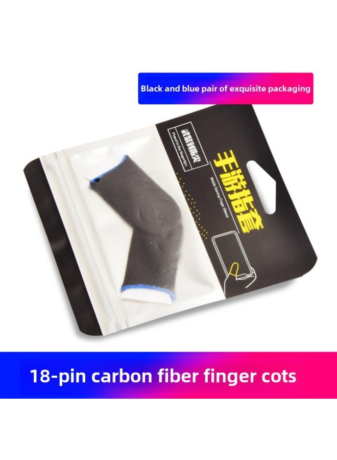 Ultra-thin Cloth Sweat-resistant Touch Screen Finger Sleeves For Gaming 24-needle Fiber Battle Bear Brand-Product Color:Carbon Fiber Black And Blue Pair (packing Bag)  - Image 1