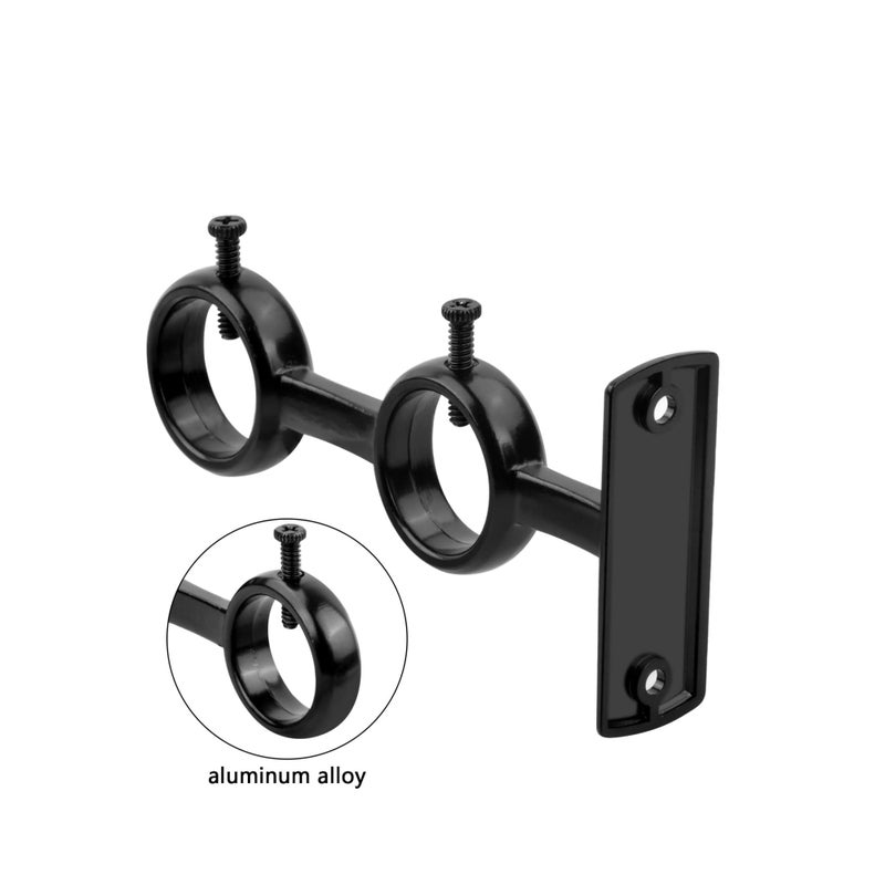 Zikra Bracket for Curtain Pole, 2pcs Double Curtain RodHolder, Wall Mount Heavy Duty Adjustable 28mm Curtain Rod Bracket for Window, Bedroom, Home Black - Image 4