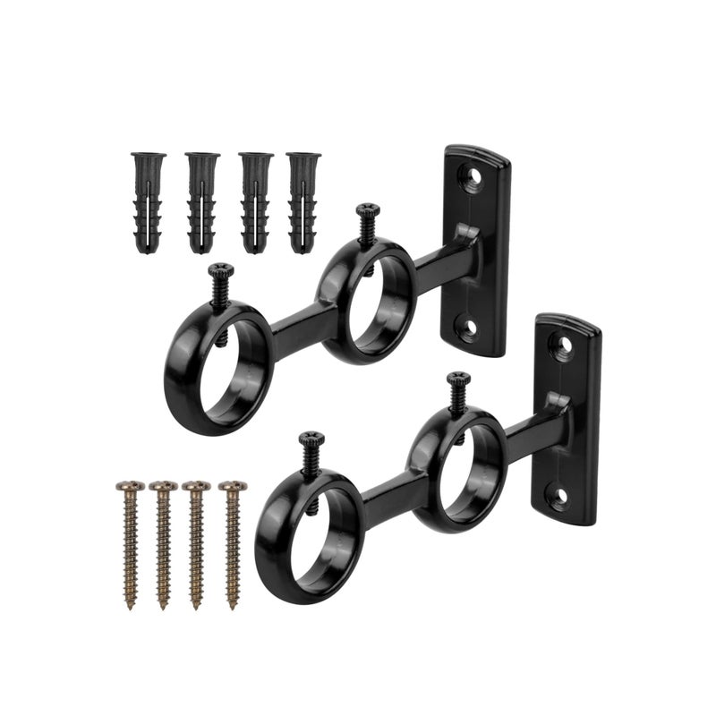 Zikra Bracket for Curtain Pole, 2pcs Double Curtain RodHolder, Wall Mount Heavy Duty Adjustable 28mm Curtain Rod Bracket for Window, Bedroom, Home Black - Image 1