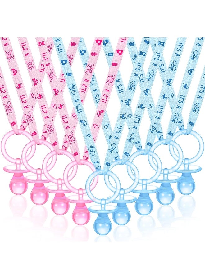 Coume 36 Pieces Baby Shower Pacifiers Necklace Acrylic Baby Pacifiers Party Favors Pacifiers Charm Pacifiers Necklace for Girls Boys Baby Shower Party Decorations Table Scatter (Boy, Girl Style, Blue, Pink) - Image 1