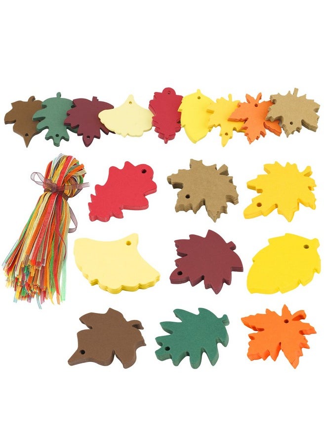 jijAcraft 180Pcs Paper Leaves Gift Tags With Ribbon, Maple Leaf Tags For Thanksgiving, 9 Styles Fall Leaves Labels, Fall Cutouts For Autumn Thanksgiving, Classroom Leaves Cutouts Artificial  - Image 1