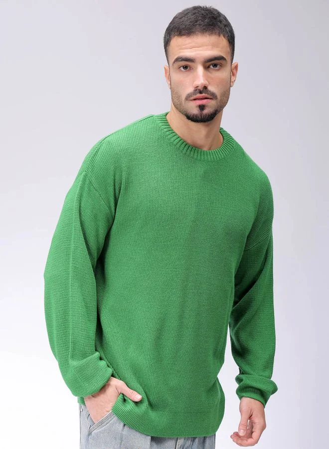 شركة المرآب الهندية Men Oversized Solid Crew Neck Sweater