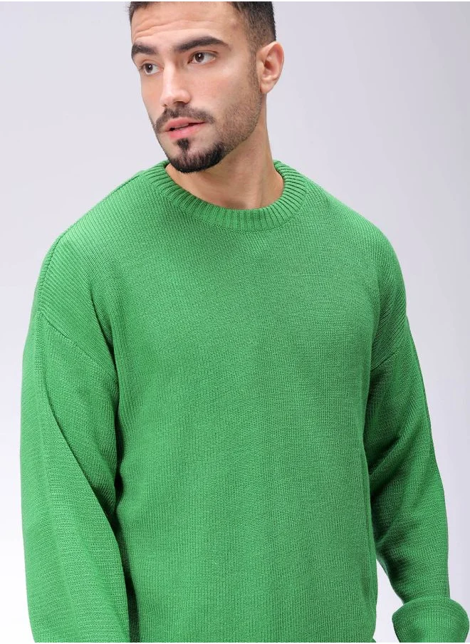 The Indian Garage Co Men Oversized Solid Crew Neck Sweater