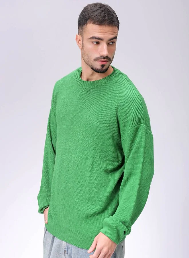 شركة المرآب الهندية Men Oversized Solid Crew Neck Sweater