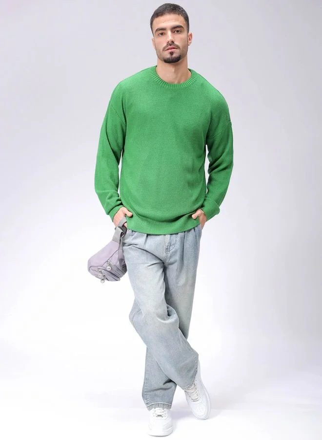 شركة المرآب الهندية Men Oversized Solid Crew Neck Sweater