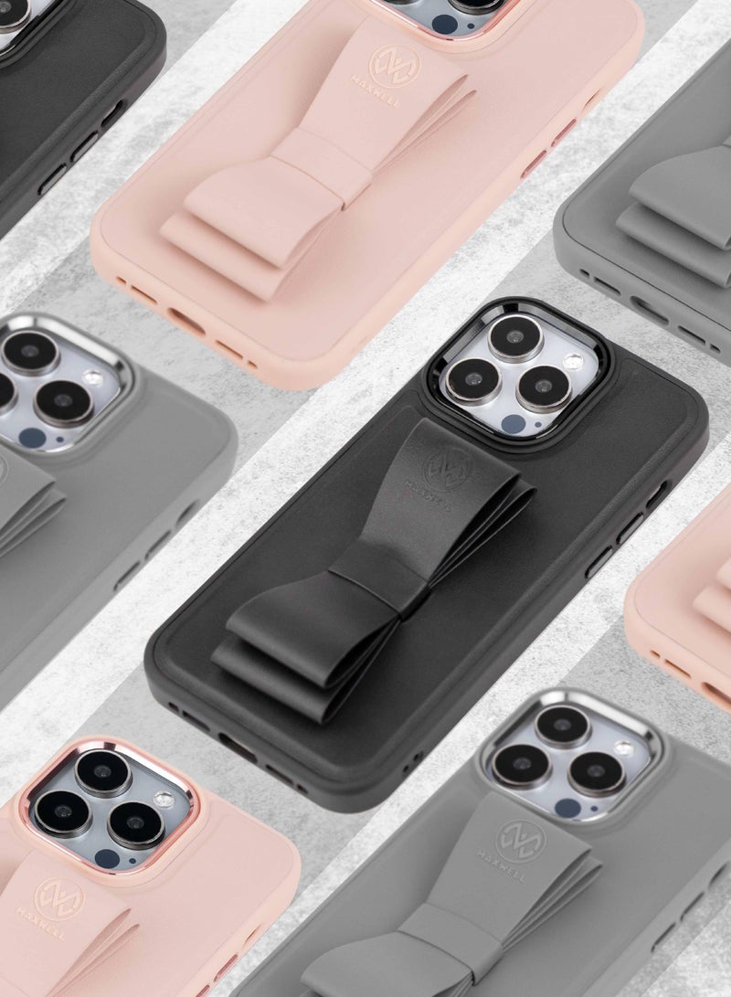 Maxwell Electronics Maxwell Ribbon Grip Flexible Case Compatible with iPhone 15 Pro Max - Drop-Proof, Full Protection with Metallic Camera Lens Protection, Built-In Viewing Stand (Black) - Image 3