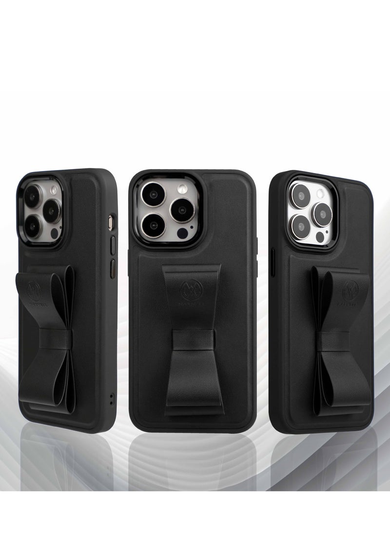 Maxwell Electronics Maxwell Ribbon Grip Flexible Case Compatible with iPhone 15 Pro Max - Drop-Proof, Full Protection with Metallic Camera Lens Protection, Built-In Viewing Stand (Black) - Image 2