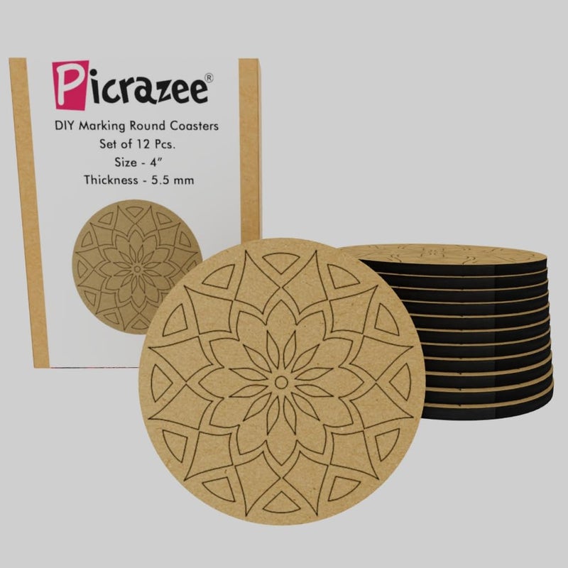 PICRAZEE DIY Engineered Pine MDF Pre-Marked 12 Round Plates in 4 inch Diameter and 5.5 mm Thickness– Ideal for Art and Craft, Resin Art, Decoupage, and DIY Projects - Image 1