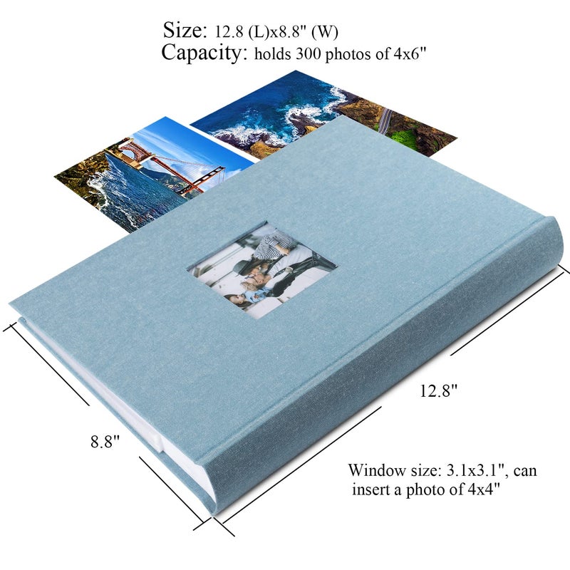 1DOT2 Luxury Fabric Photo Album 4x6 With Writing Space Acid Free Pockets Holds 300 Photos with Memo  3 Per Pages Photobook Album for Wedding Vacation Family Cyan Blue - Image 5