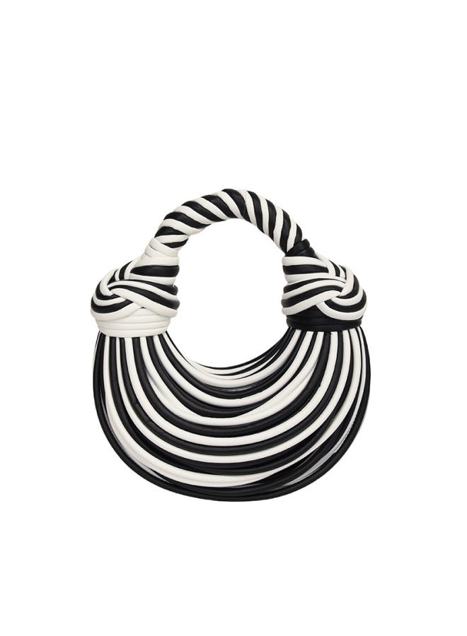Ordinary Creative Noodles Niche Handmade Woven Bread Women's Crossbody Bag Shoulder Underarm Bag Handbag-Color:Black And White Color Matching - Image 1