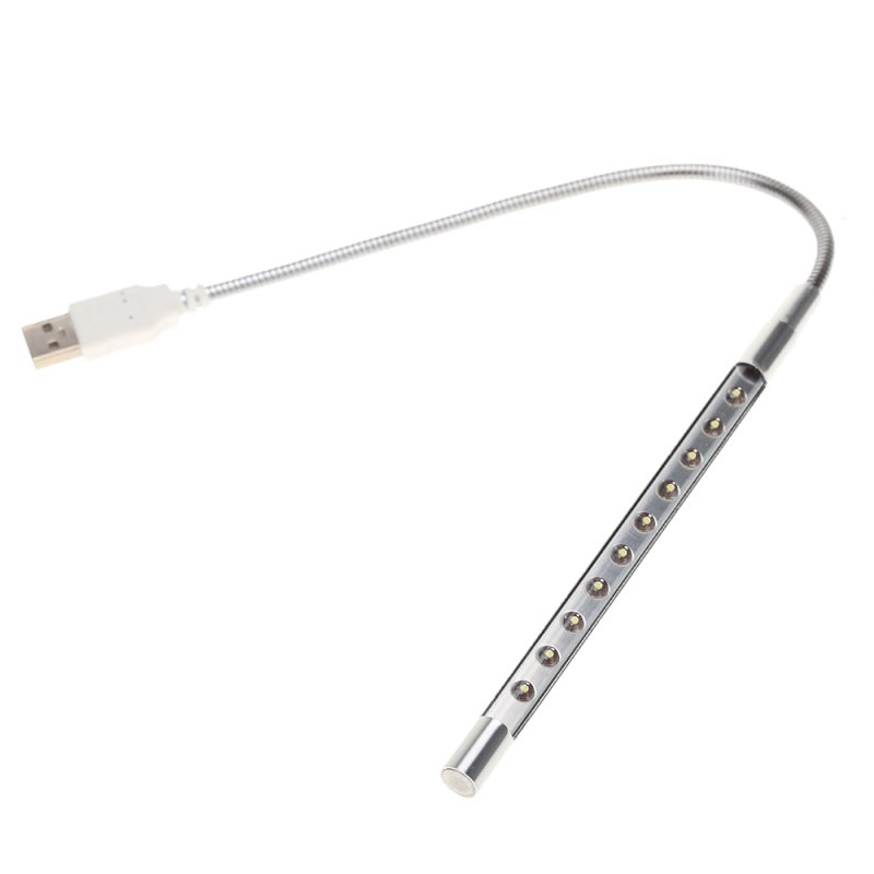 مصباح USB: مصباح مرن محمول فضي رفيع للغاية قابل للانحناء بزاوية 360 درجة بمصابيح LED 10 - يُقسم في منفذ USB للحصول على أكبر قدر من الإضاءة للاستخدام في السفر والحواسيب - Image 1