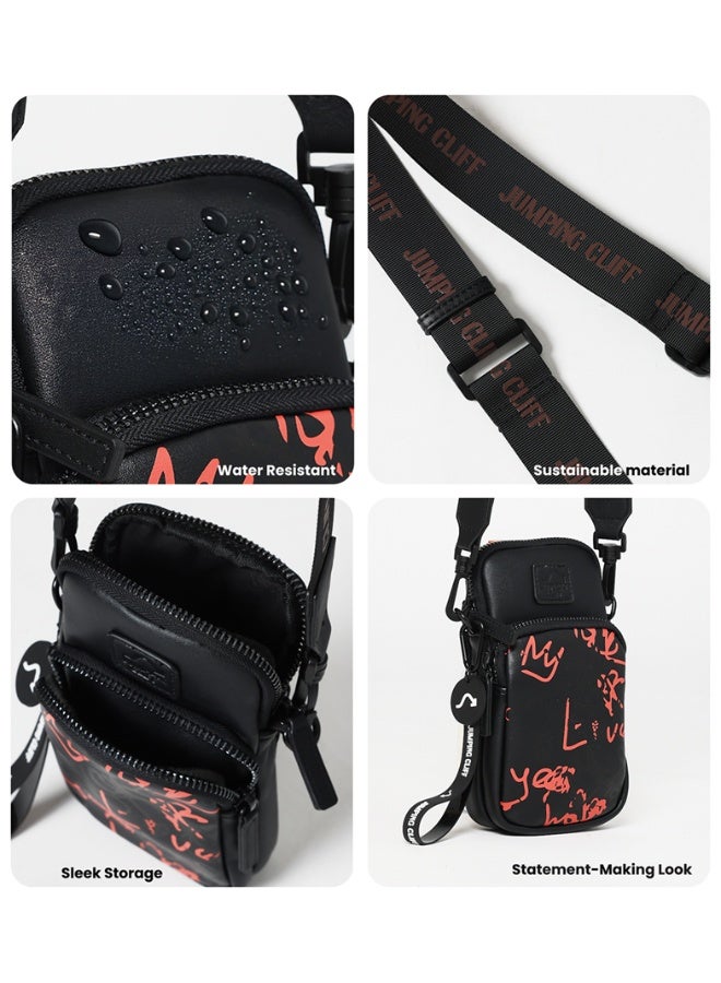 Jumping Cliff Evoke Crossbody Bag for Men & Women – Mini Messenger Shoulder Bag with Adjustable Strap, Stylish Graffiti Phone Purse for Travel, Passport & Daily Use, Water-Resistant PU (13 x 4.5 x 22 cm, 1.2 L  - Image 5