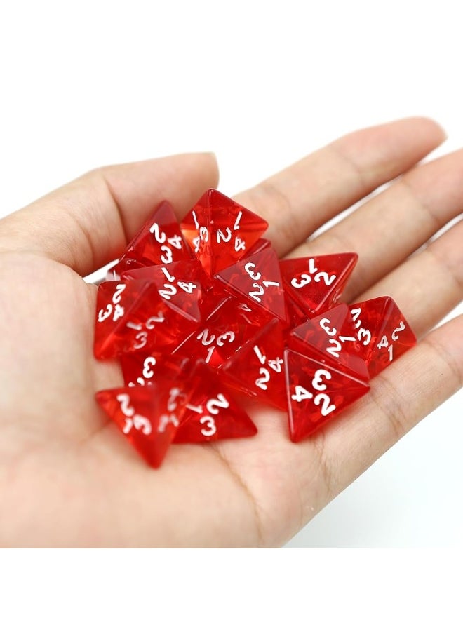 60PCS Red Four Sided D4 Dice for D&D TRPG Cup Games, Multi Gem Polyhedral Triangular Mini Acrylic Dice Set Suitable for Board Table RPG Gaming Theme Parties Gatherings Bar Gift for Friends Family