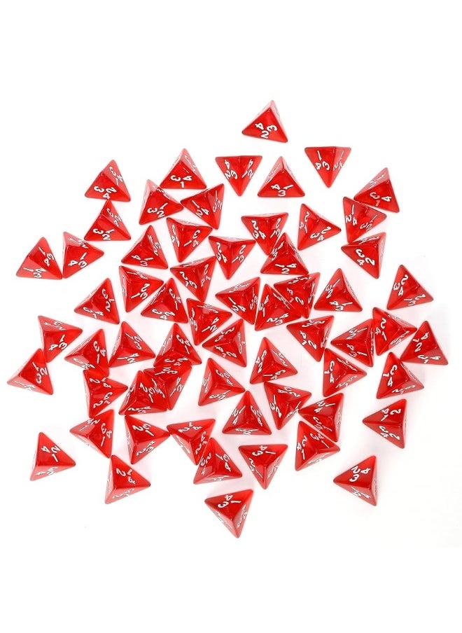 60PCS Red Four Sided D4 Dice for D&D TRPG Cup Games, Multi Gem Polyhedral Triangular Mini Acrylic Dice Set Suitable for Board Table RPG Gaming Theme Parties Gatherings Bar Gift for Friends Family