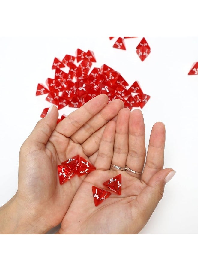 60PCS Red Four Sided D4 Dice for D&D TRPG Cup Games, Multi Gem Polyhedral Triangular Mini Acrylic Dice Set Suitable for Board Table RPG Gaming Theme Parties Gatherings Bar Gift for Friends Family