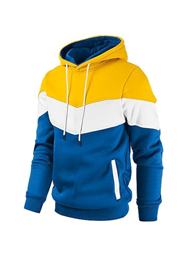 Men's Novelty Color Block Pullover Fleece Hoodie Long Sleeve Casual Sweatshirt with Pocket - Image 1