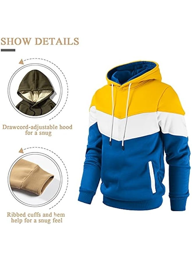 Men's Novelty Color Block Pullover Fleece Hoodie Long Sleeve Casual Sweatshirt with Pocket - Image 2