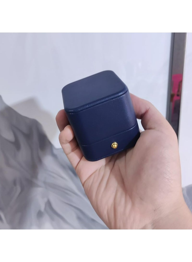 أوزيغالور صندوق خواتم فاخر من الجلد - صندوق تخزين مجوهرات باللون الأزرق للخطوبة، عرض الزواج، الذكرى السنوية، والهدايا - Image 2