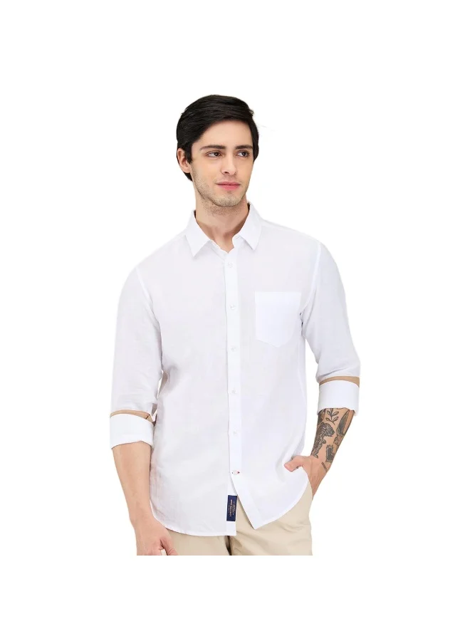 بيينغ هيومان Mens White Collared Long Sleeve Shirt