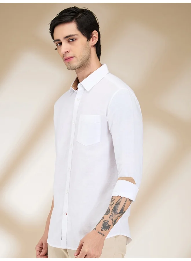 بيينغ هيومان Mens White Collared Long Sleeve Shirt