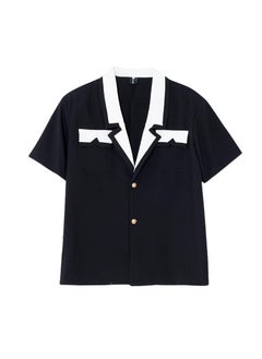 Generic 2023 Contrast Trim Blazer Collar Mens Casual Shirt White  - Image 3