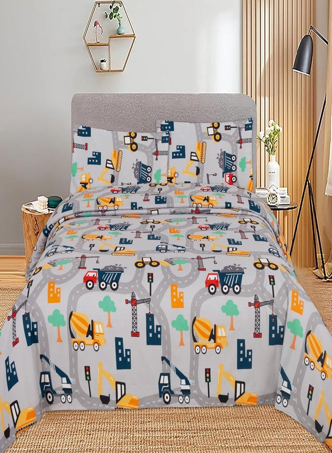 MK Home MK Collection Sheet Set Kids Teens Excavator Trucks Yellow Navy Blue Grey Red White Luxury Sheet Set New (Twin) - Image 1