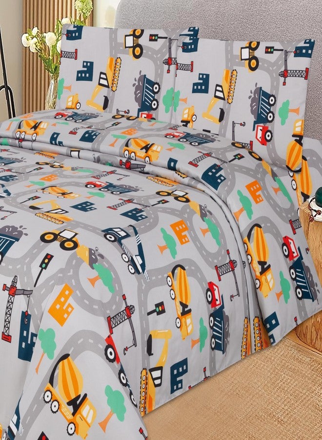 MK Home MK Collection Sheet Set Kids Teens Excavator Trucks Yellow Navy Blue Grey Red White Luxury Sheet Set New (Twin) - Image 2