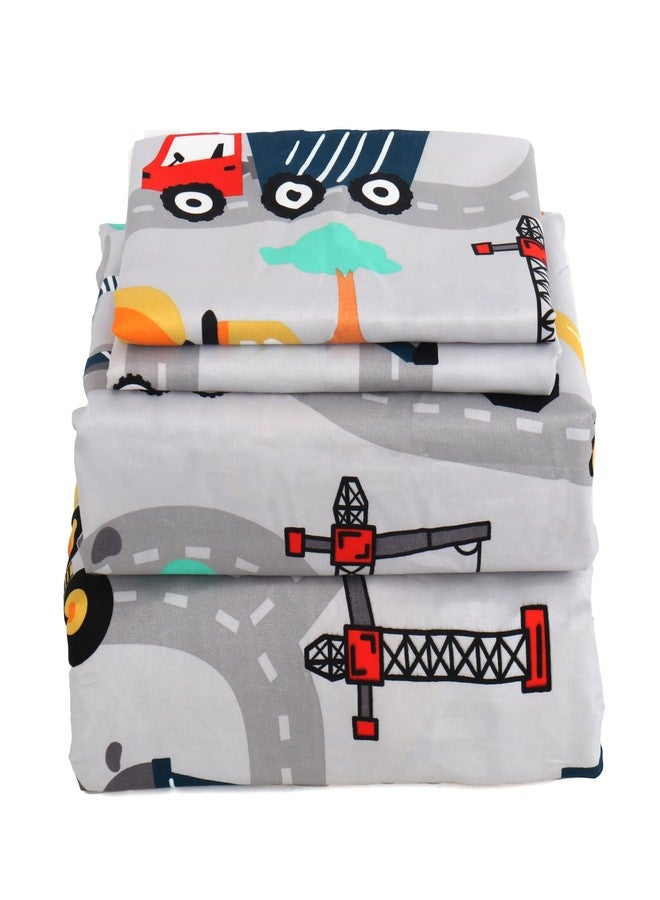 MK Home MK Collection Sheet Set Kids Teens Excavator Trucks Yellow Navy Blue Grey Red White Luxury Sheet Set New (Twin) - Image 4