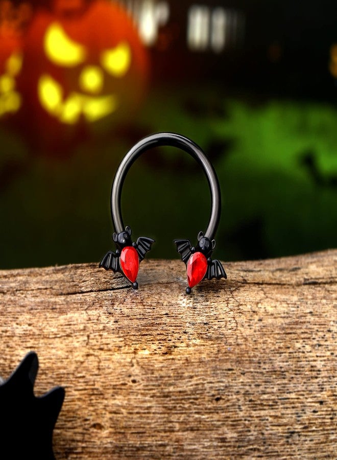 Melighting Septum Rings 16G Black Bat Septum Jewelry Halloween Daith Earrings Clear Red CZ Surgical Steel 316L Tragus Piercing Jewelry Helix Earrings for Women Men - Image 5