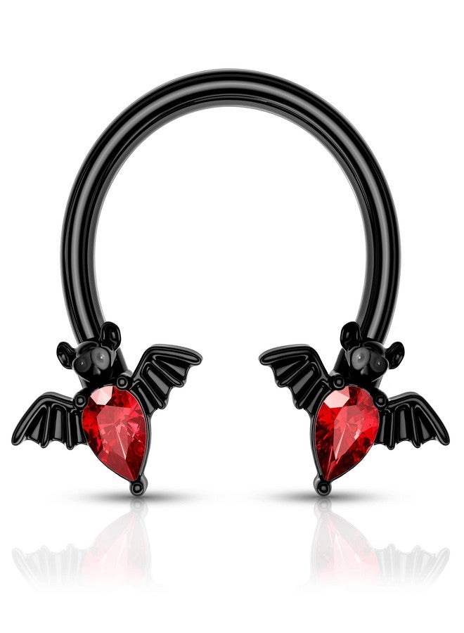 Melighting Septum Rings 16G Black Bat Septum Jewelry Halloween Daith Earrings Clear Red CZ Surgical Steel 316L Tragus Piercing Jewelry Helix Earrings for Women Men - Image 1