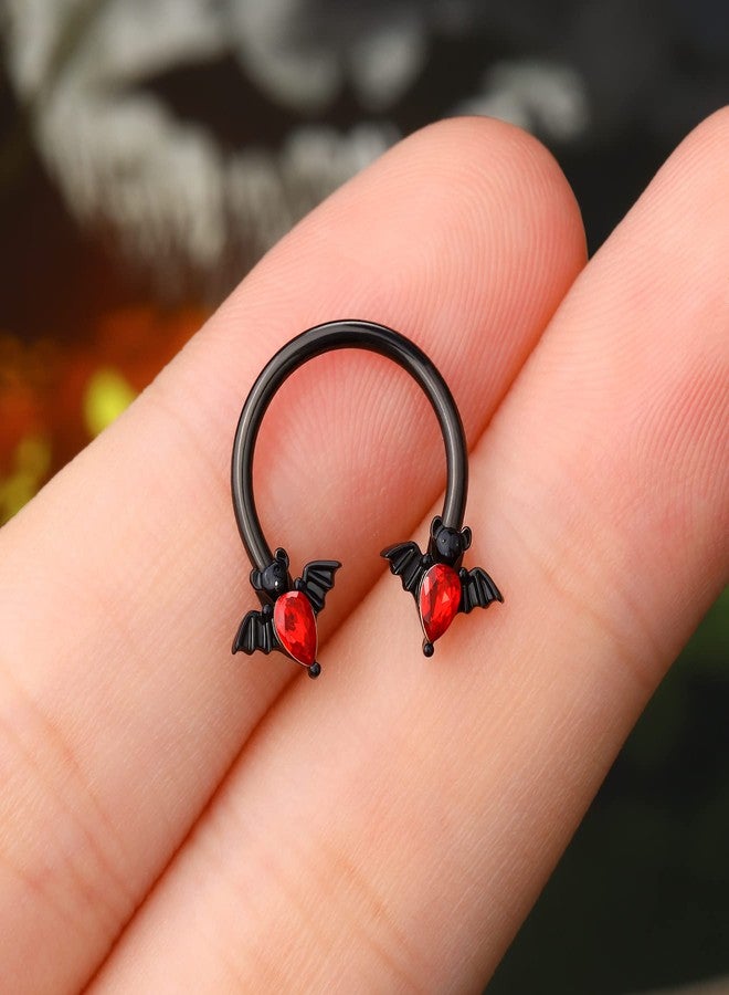 Melighting Septum Rings 16G Black Bat Septum Jewelry Halloween Daith Earrings Clear Red CZ Surgical Steel 316L Tragus Piercing Jewelry Helix Earrings for Women Men - Image 3