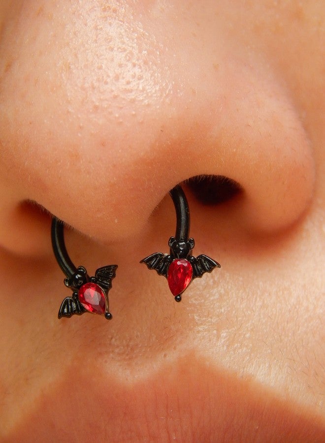 Melighting Septum Rings 16G Black Bat Septum Jewelry Halloween Daith Earrings Clear Red CZ Surgical Steel 316L Tragus Piercing Jewelry Helix Earrings for Women Men - Image 4