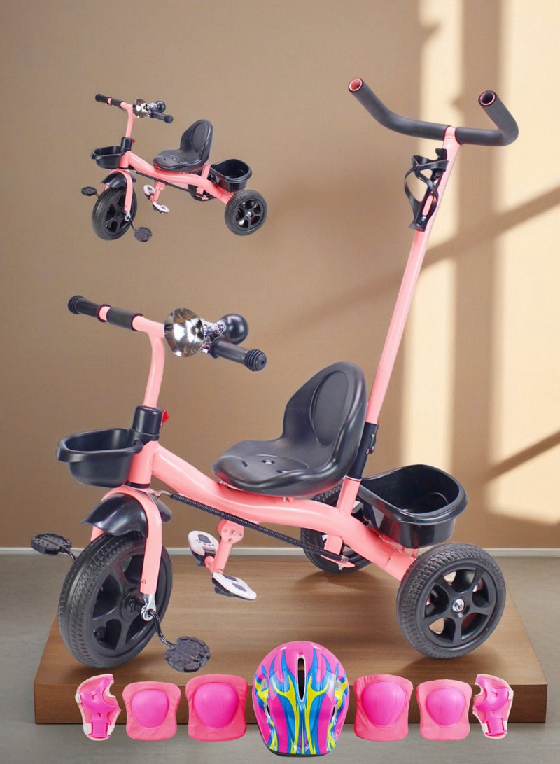 إيزي فيتشور دراجة ثلاثية العجلات للأطفال من EASY FUTURE مزودة بمقبض دفع للوالدين مع سلة تخزين (رمادي، أحمر، وردي، يمكن الاختيار) تتضمن العبوة مجموعة كاملة من معدات الحماية - Image 1