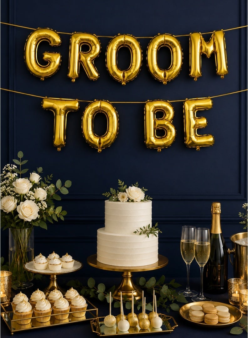 ITALO Groom To Be Foil Letter Balloon Banner Set for Wedding and Groom Party Decoration | Gold - Image 1