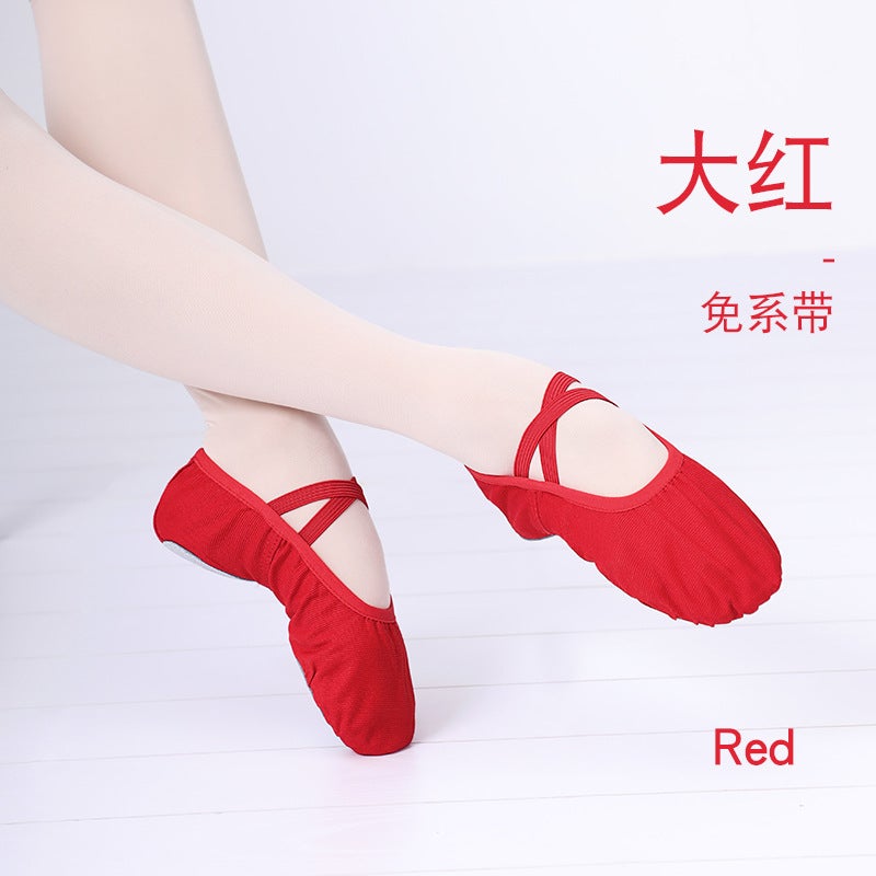 Generic Childrens Dance Shoes Yoga Shoes Ballet Shoes Adult Lace-up Free Practice Chinese Dance Cat Claw Shoes Soft Sole Dance Shoes Red-No lacing 