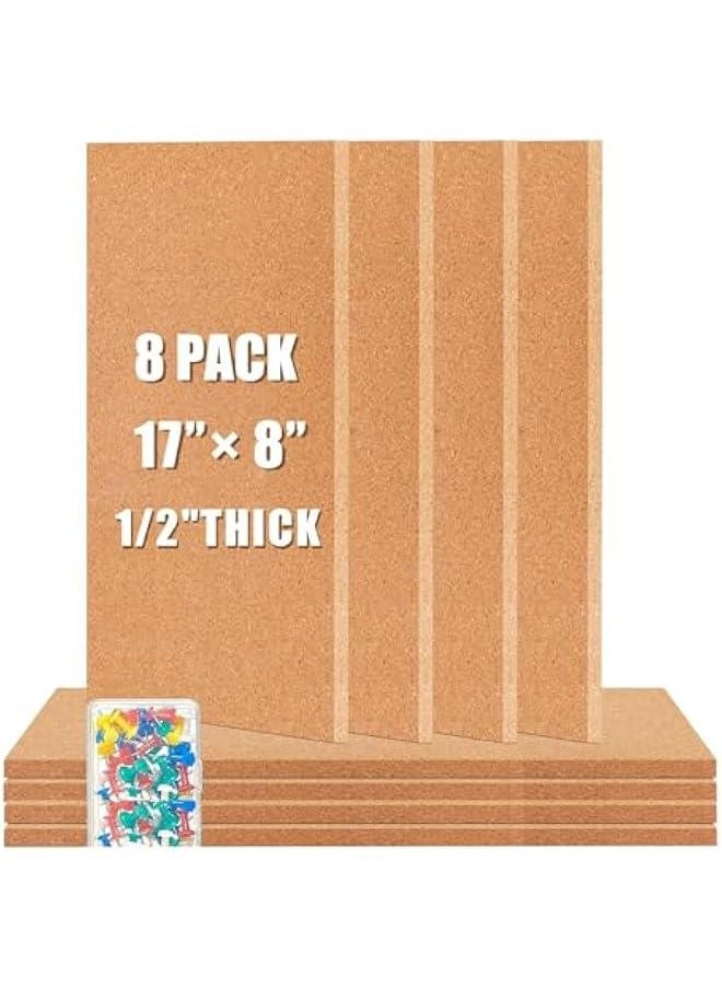 HOOKOR 8 pack Cork Bulletin Board,Thick Cork Board Tiles Frameless Cork Tiles, Self-Adhesive Corkboards Wall Decor Bonus Pushpins for Office, School and Home  - Image 1