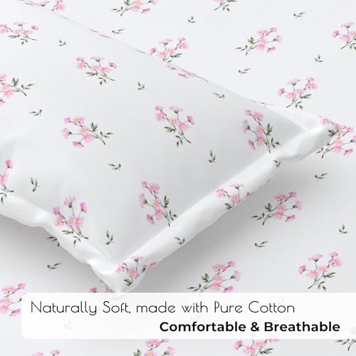 Plumora Double Bed Cotton Bedsheet Queen Size 90x100, 100% Pure Cotton Bed Sheet with 2 Pillow Covers, 240 TC Soft Breathable Floral Design – (Pastel Daisy) - Image 2
