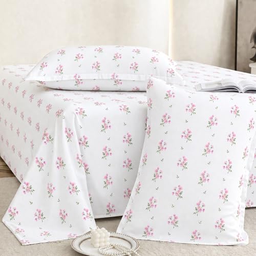 Plumora Double Bed Cotton Bedsheet Queen Size 90x100, 100% Pure Cotton Bed Sheet with 2 Pillow Covers, 240 TC Soft Breathable Floral Design – (Pastel Daisy) - Image 1