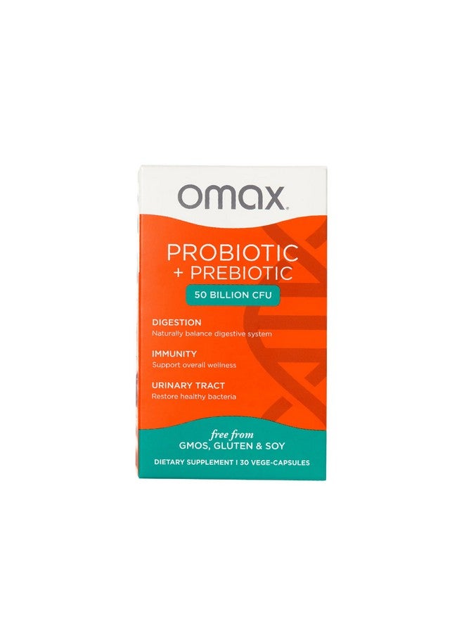 Omax3 Omax Prebiotic & Probiotic 50 Billion CFU + Chicory Inulin, 10 Strains, Reduce Bloating, Digestion, SIBO, Leaky Gut, Vaginal pH, Acidophilus, Vegan, Dairy Free, Gluten Free, Blister Packaged  - Image 1