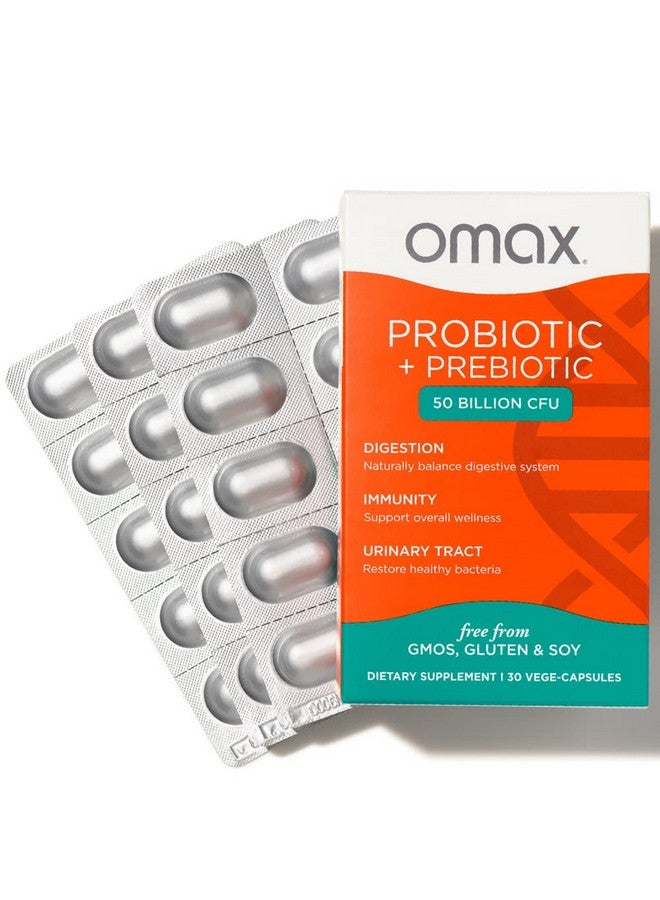 Omax3 Omax Prebiotic & Probiotic 50 Billion CFU + Chicory Inulin, 10 Strains, Reduce Bloating, Digestion, SIBO, Leaky Gut, Vaginal pH, Acidophilus, Vegan, Dairy Free, Gluten Free, Blister Packaged  - Image 2